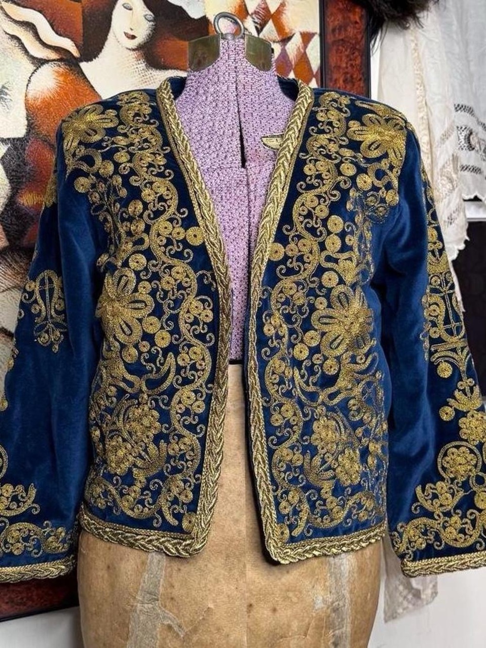 Rapsodia blue cotton velvet jacket Saco Moonlight Turkish style